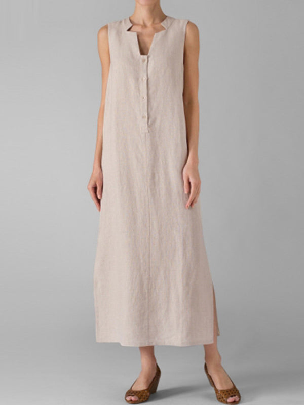 Button Align Slide-On Maxi Dress - Fashionpara