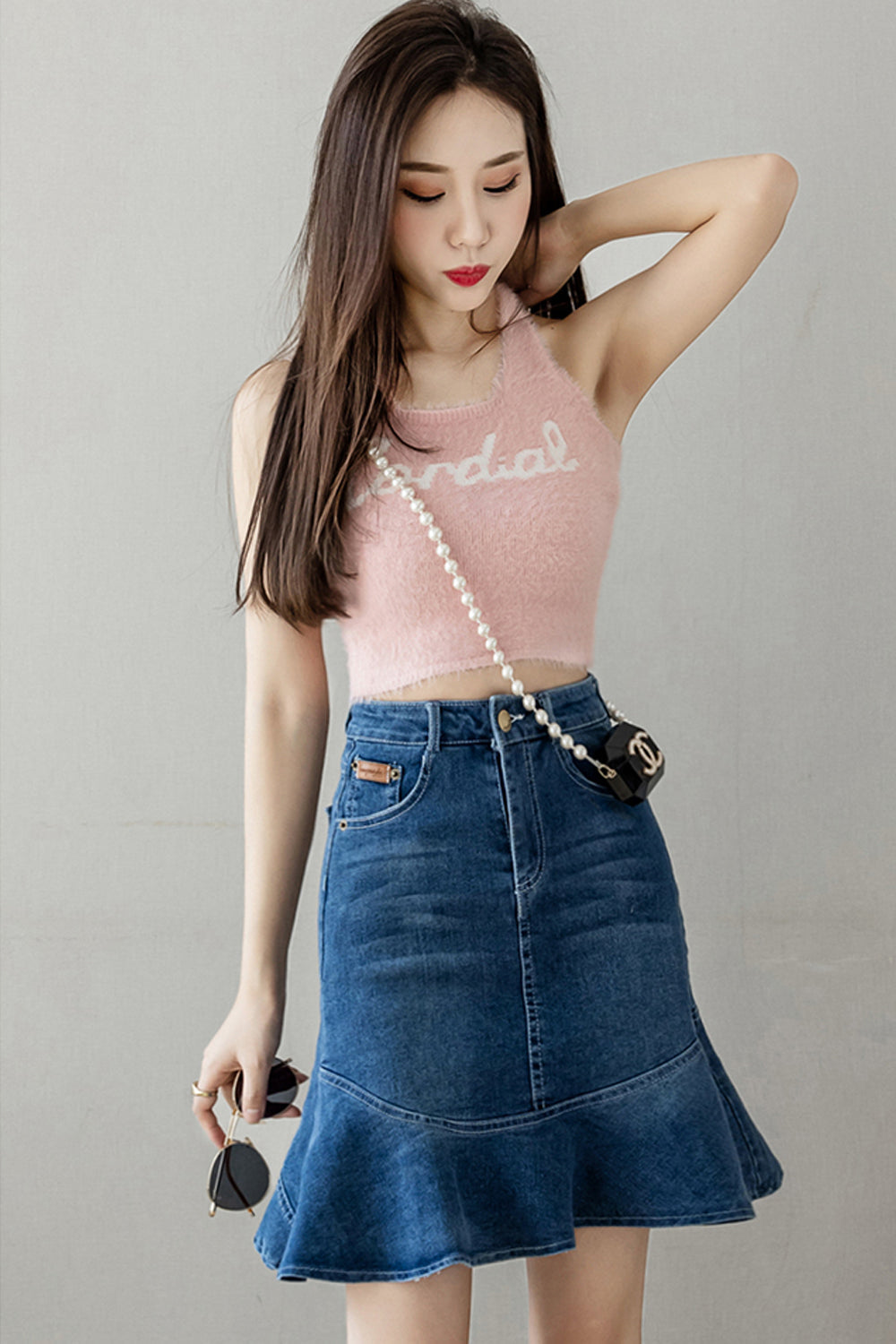 KittenAlarm - High Waist Mid Length Mermaid Denim Skirt