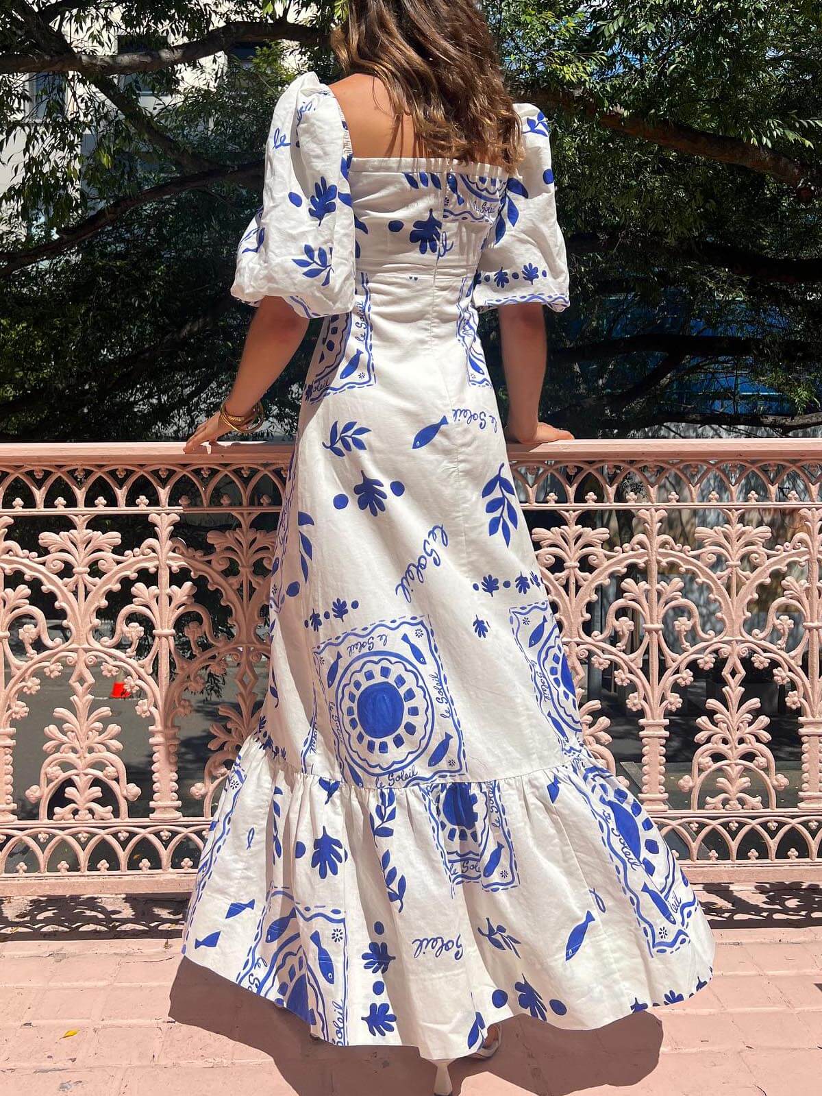 Vacation Puff Sleeve Midi Dress - Fashionpara