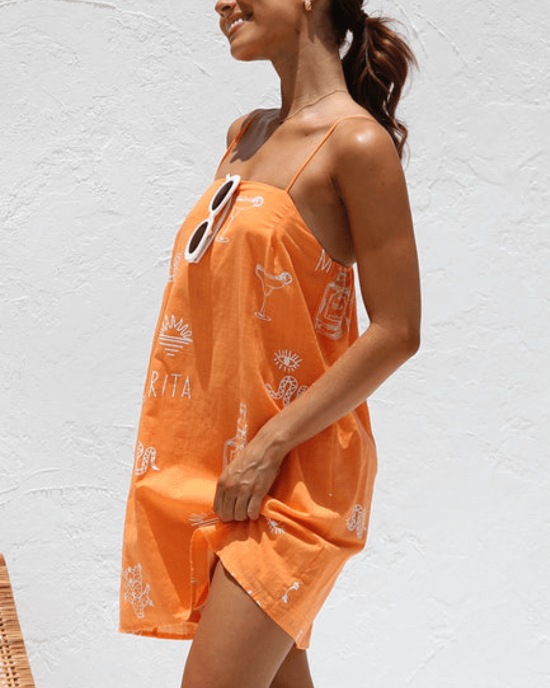 Golden Brown Contrast Print Mini Dress - Fashionpara