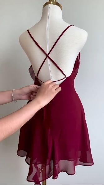 Classy Burgundy Chiffon Cocktail Dress Short Party Dress Homecoming Dress S490