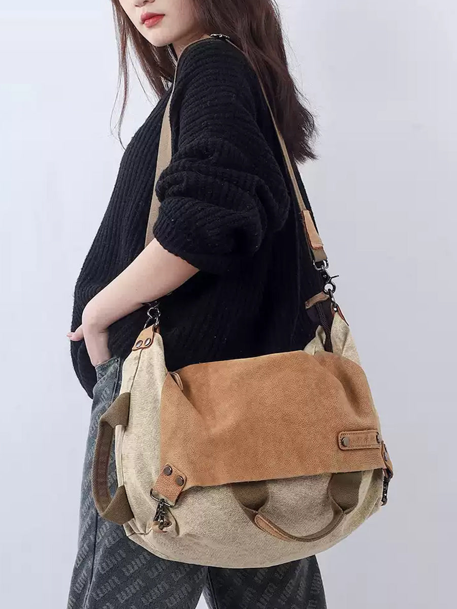 Vintage Genuine Leather Spliced Shoulder Bag