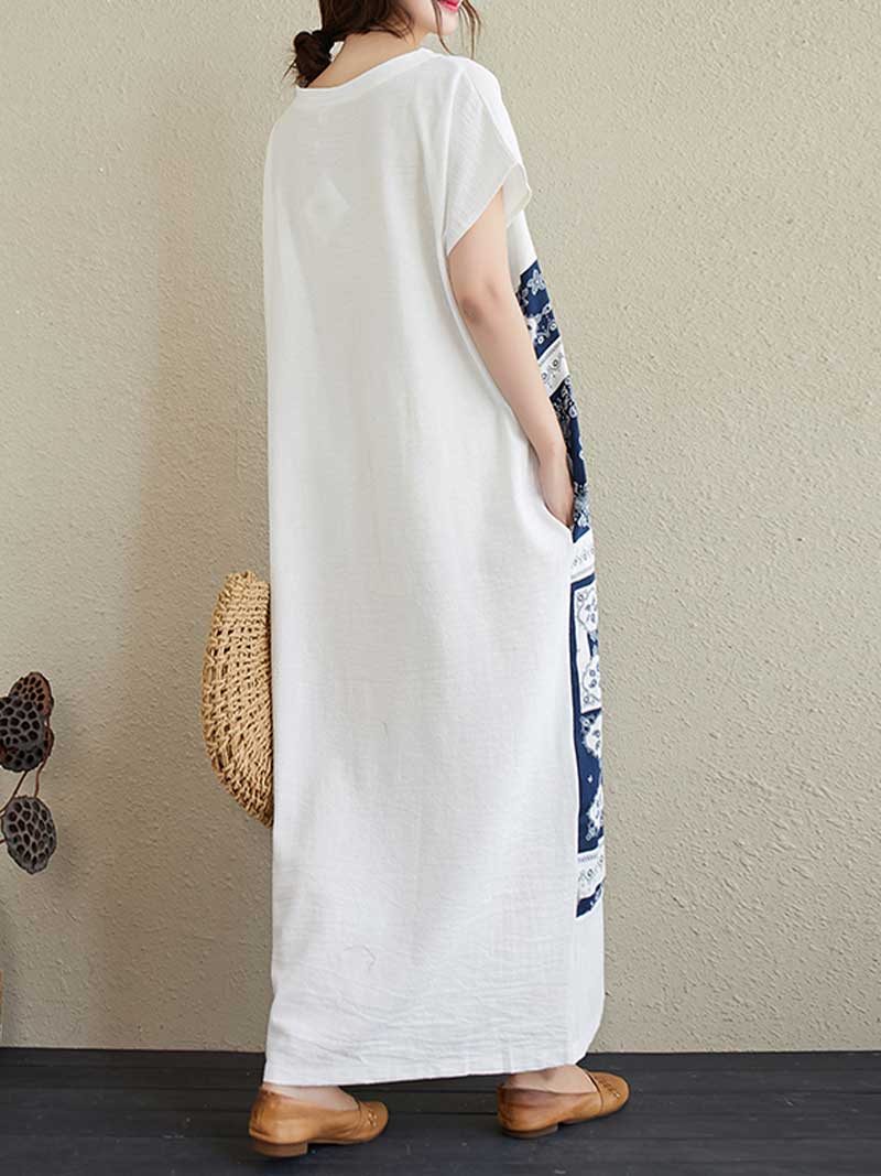 Printed White Short Sleeves Kaftan Dress 2
