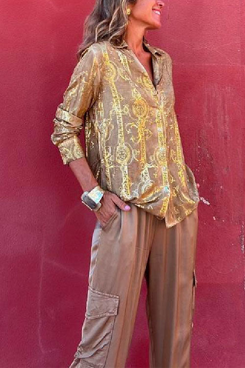 Button Down Long Sleeves Unique Printed Blouse Shirt - Fashionpara