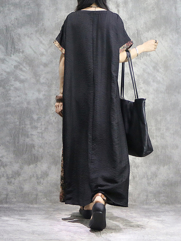 Printed Patchwork V-Neck Short-Sleeve A-Line Maxi Dress 2