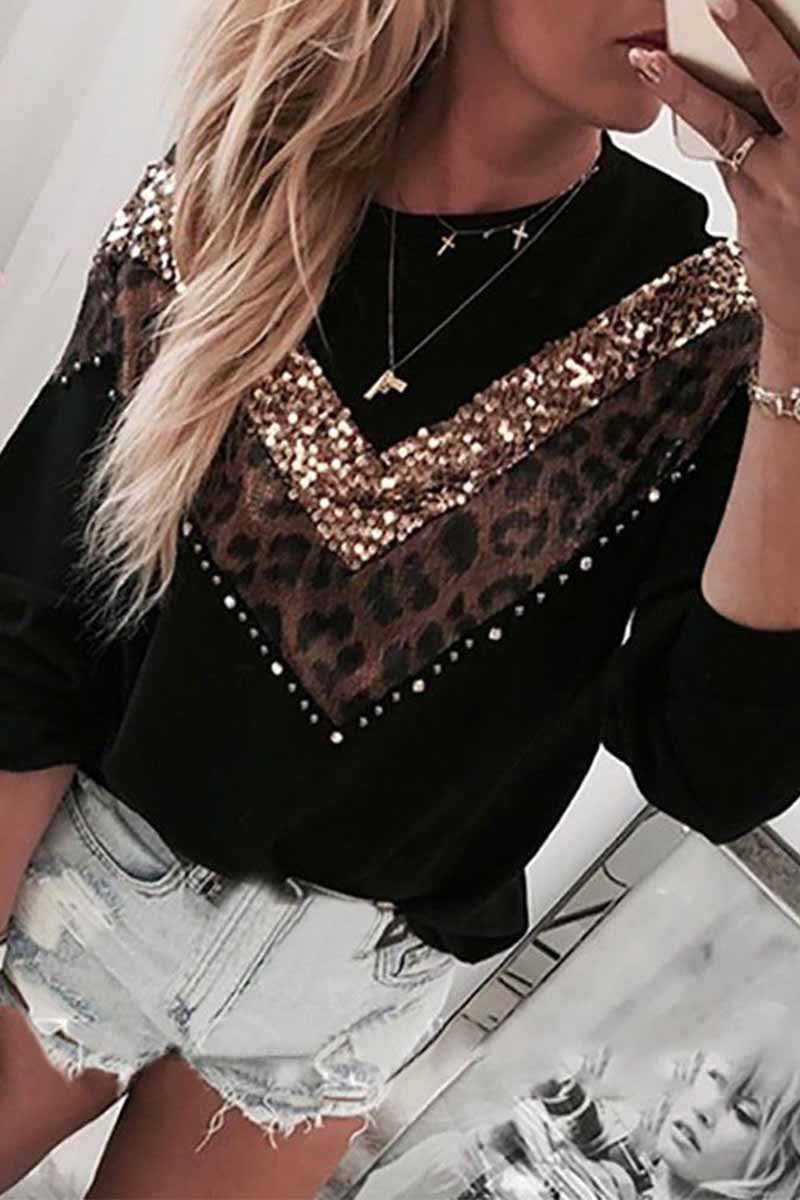Florcoo Leopard Stitching Sweatshirt - Fashionpara