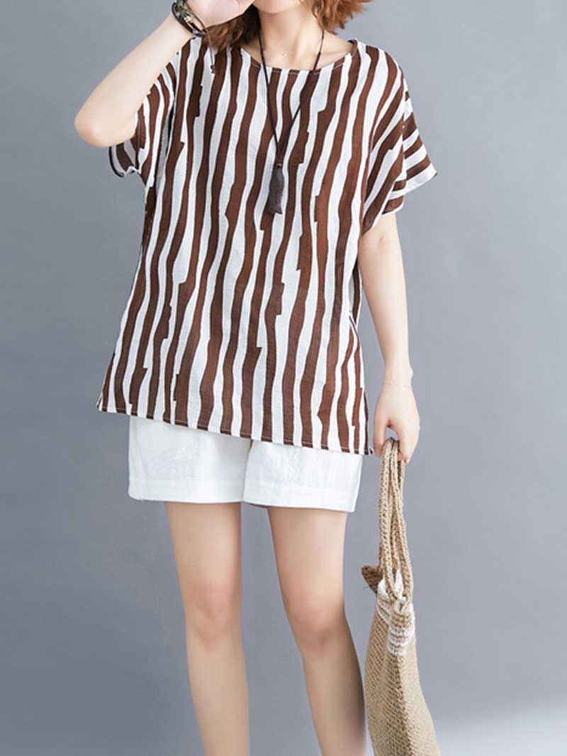 On My Mind striped Cotton Linen T-Shirt Top - Fashionpara