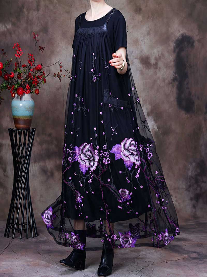 Floral Embroidered Strappy Pinafore Maxi Dress 5