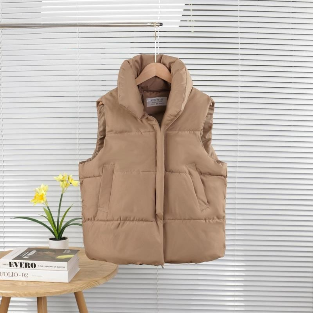 High Neck Zip Front Quilted Puffer Vest