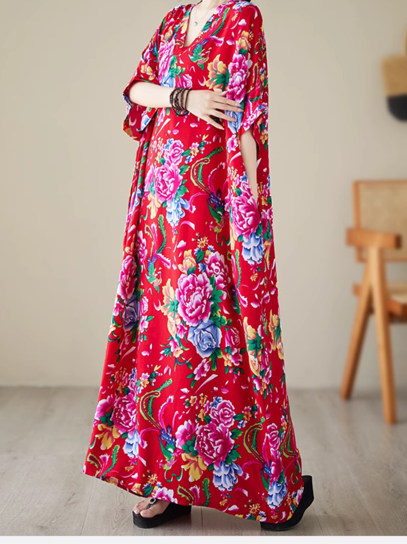Elegance Cool Flower Kaftan Dress - Fashionpara