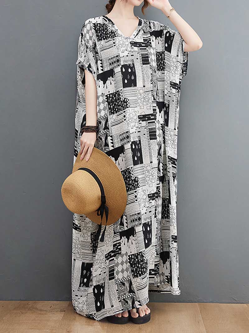 Look At Me Black & White Printed Kaftan Dress - Fashionpara