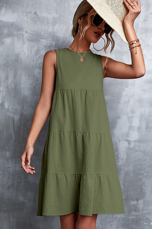 Round Neck Ruffled Sleeveless Mini Dress Fashionpara
