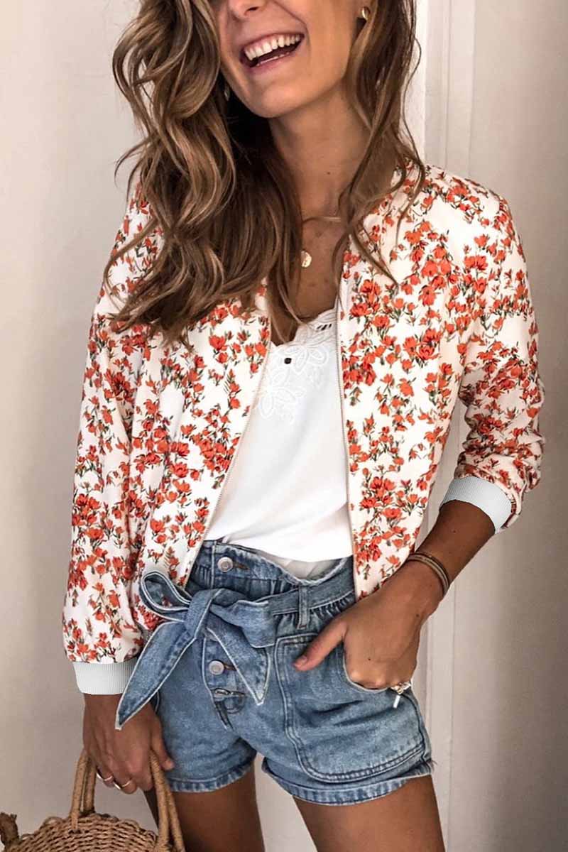 Florcoo Casual Fashion Printed Round Neck Long Sleeve Jacket(3 Colors)