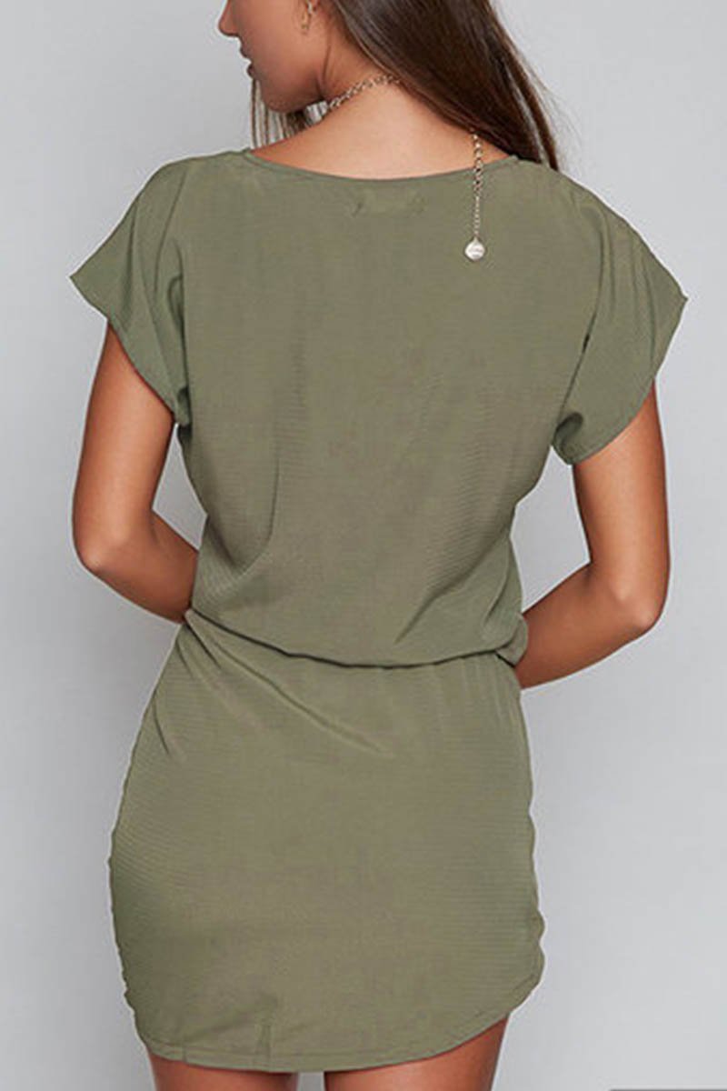 Florcoo Short Sleeve Belt Mini Dress