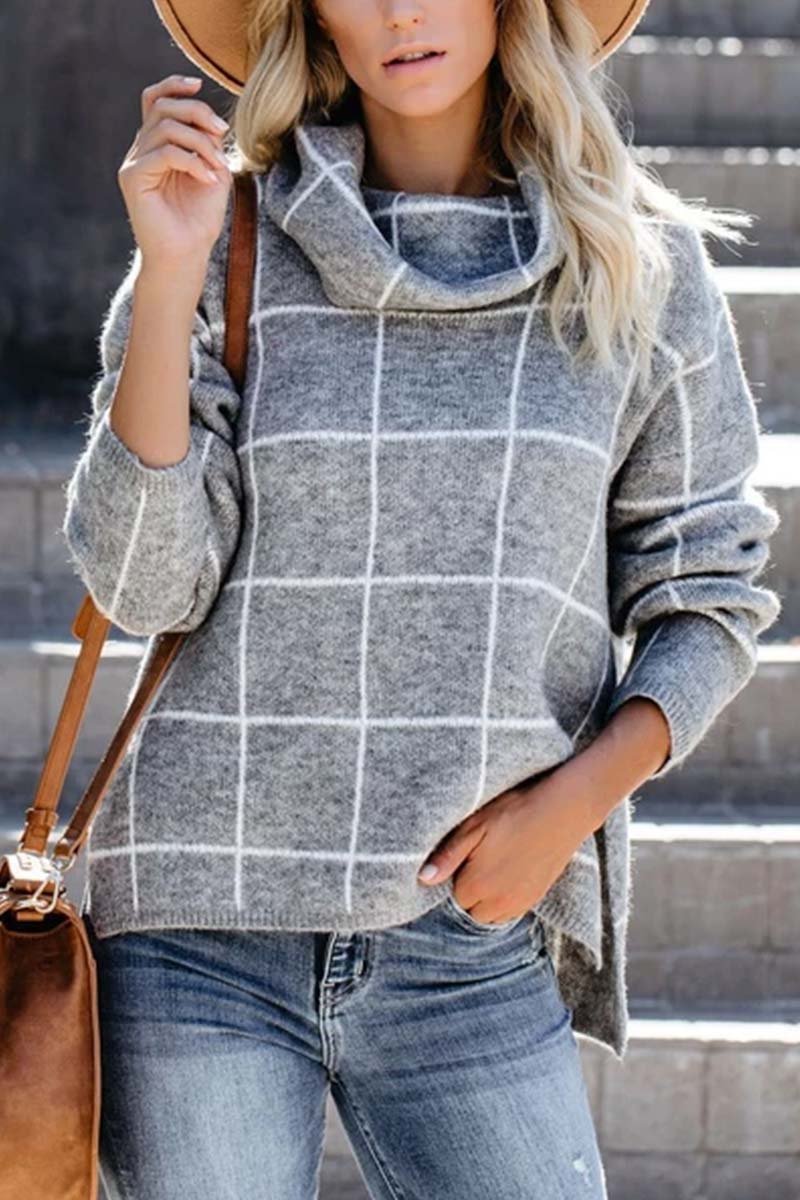 Florcoo Stylish Turtleneck Plaid Sweater in 5 Colors