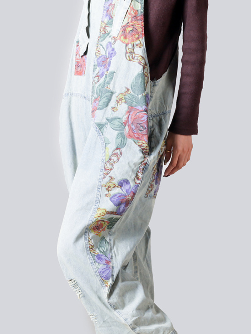 Female Loose Fitting Denim Overall Jumpsuits Wide-Leg Pocket Overalls - Fashionpara