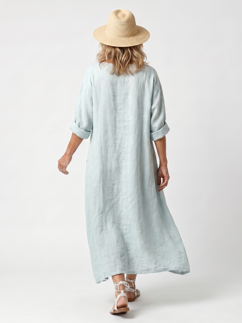 Ornate Medallion Print V-Neck Long Sleeve Linen Look Maxi Dress 3