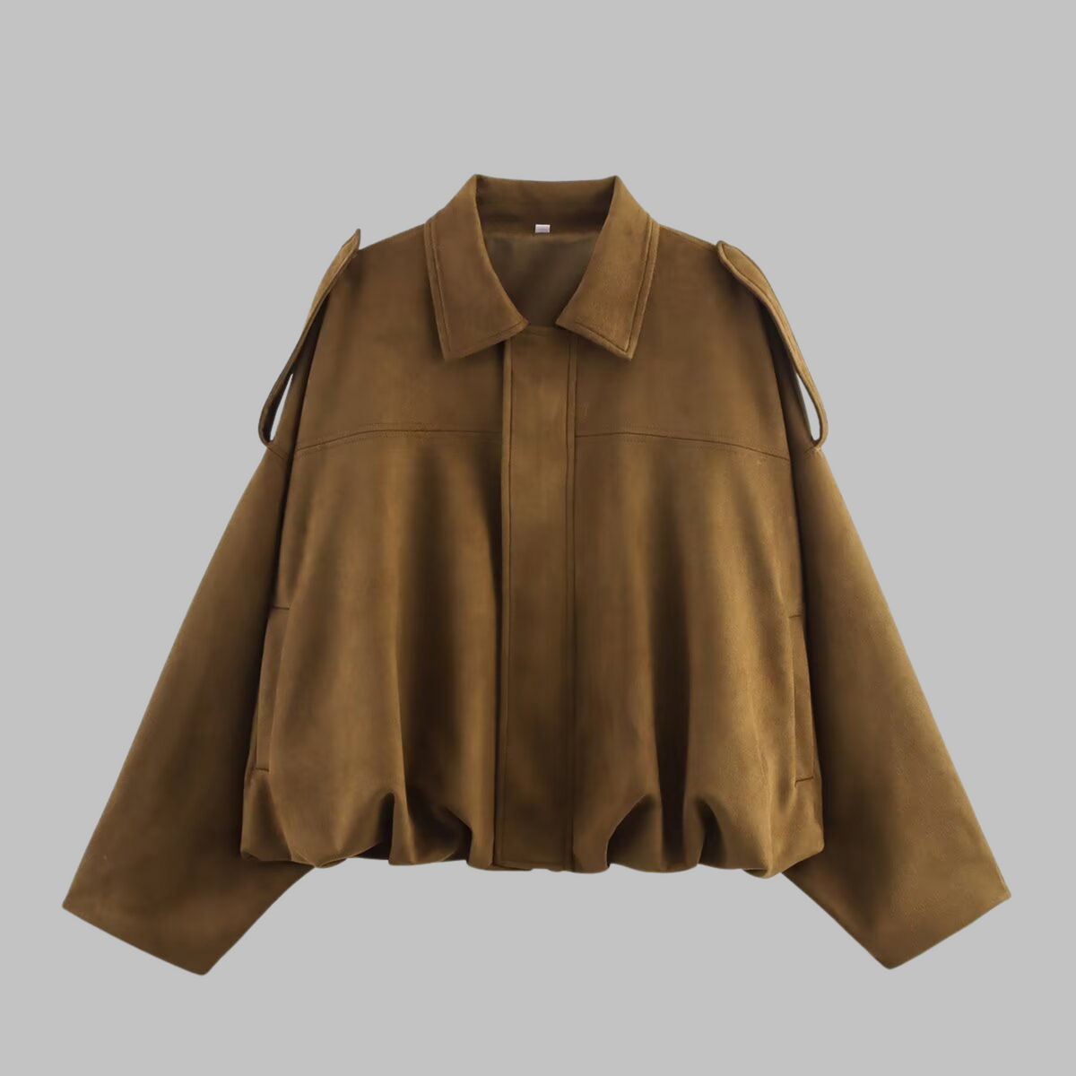Suede Look Collared Drop Shoulder Bubble Hem Jacket