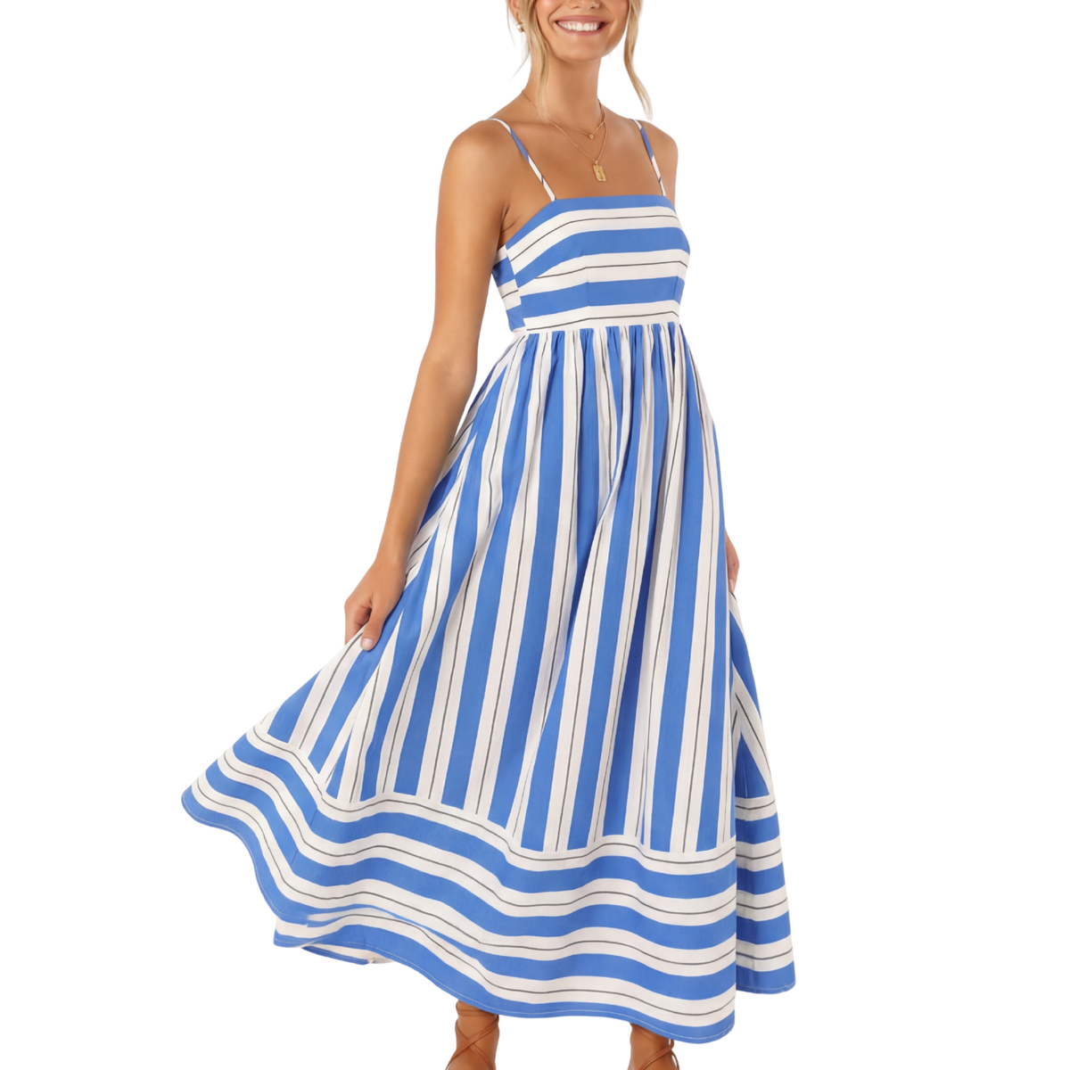 Striped Spaghetti Strap Tiered Maxi Dress 6