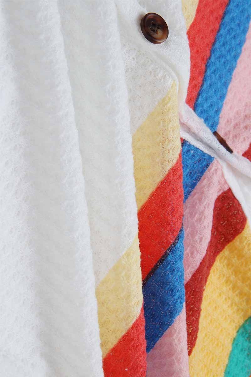 Florcoo Striped Rainbow Casual Button Tops - Fashionpara