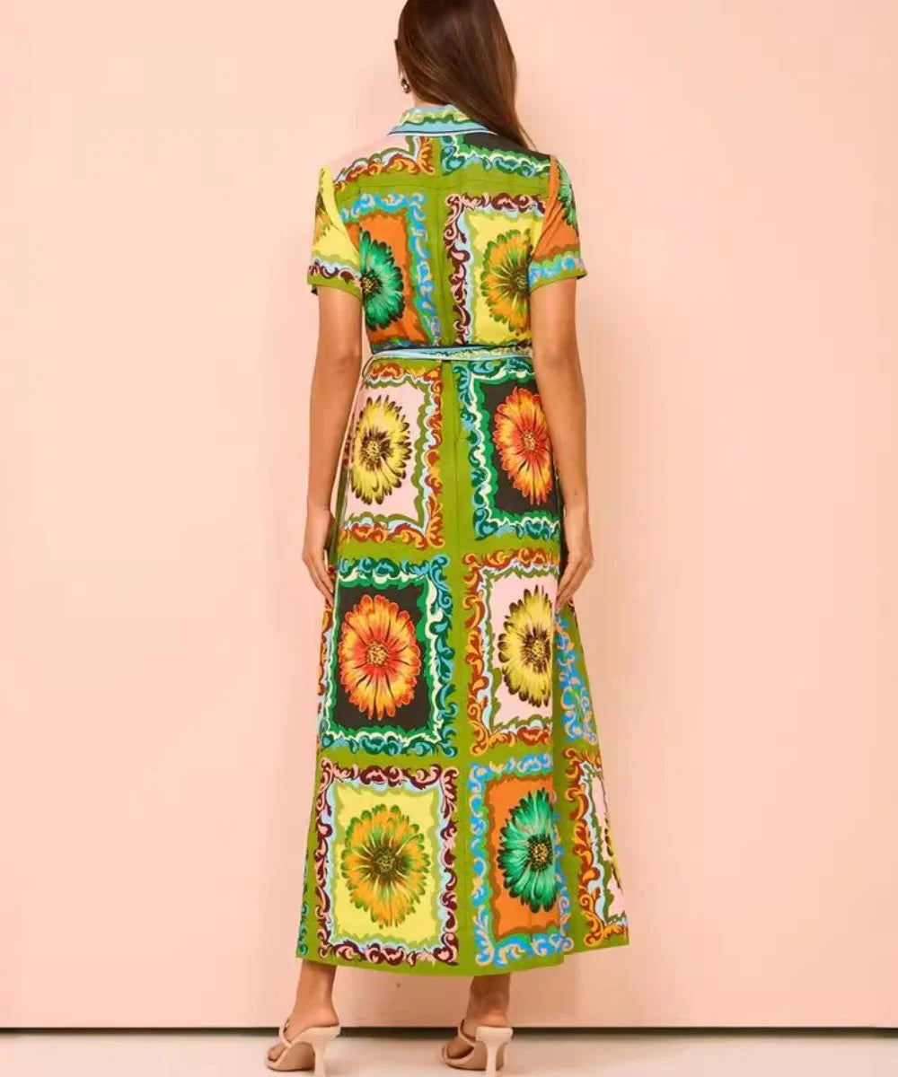 Contrast Flowers Casual Maxi Dress - Fashionpara