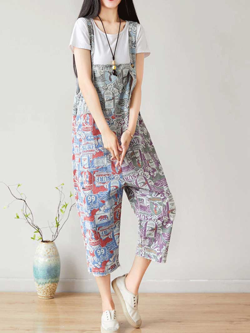 I love Music ripped Cropped Denim Overall Dungarees - Fashionpara