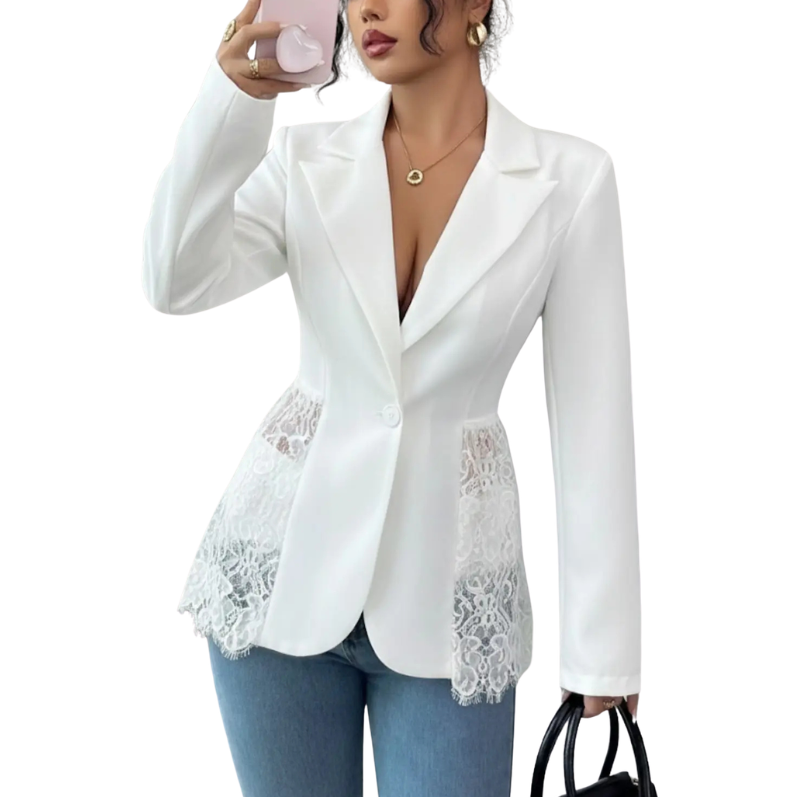 Lace Peplum Hem Deep V-Neck Single Button Blazer 3