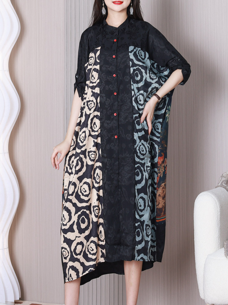 Feel The Moment Stand Collar A-line Dress - Fashionpara