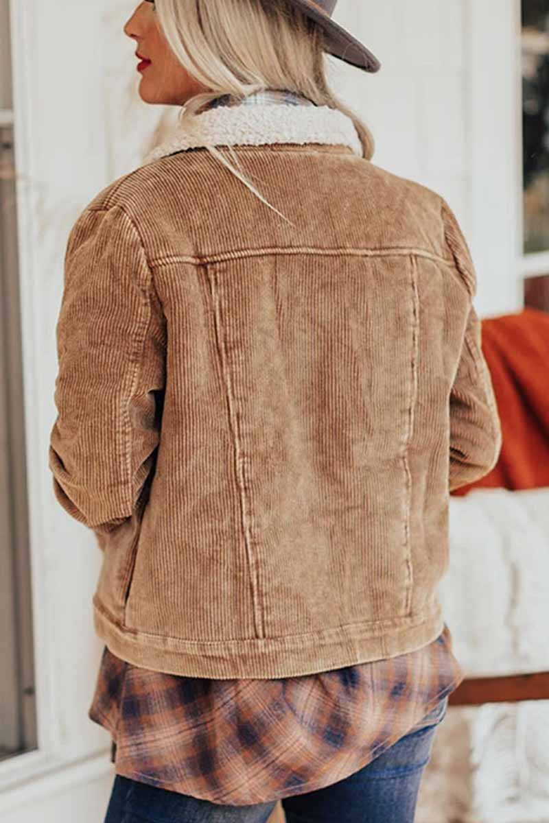 Florcoo Corduroy Lamb Panel Coat Tops