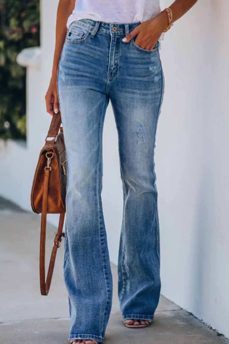 KittenAlarm - Women Jeans Mid Rise Fitted Denim Pants