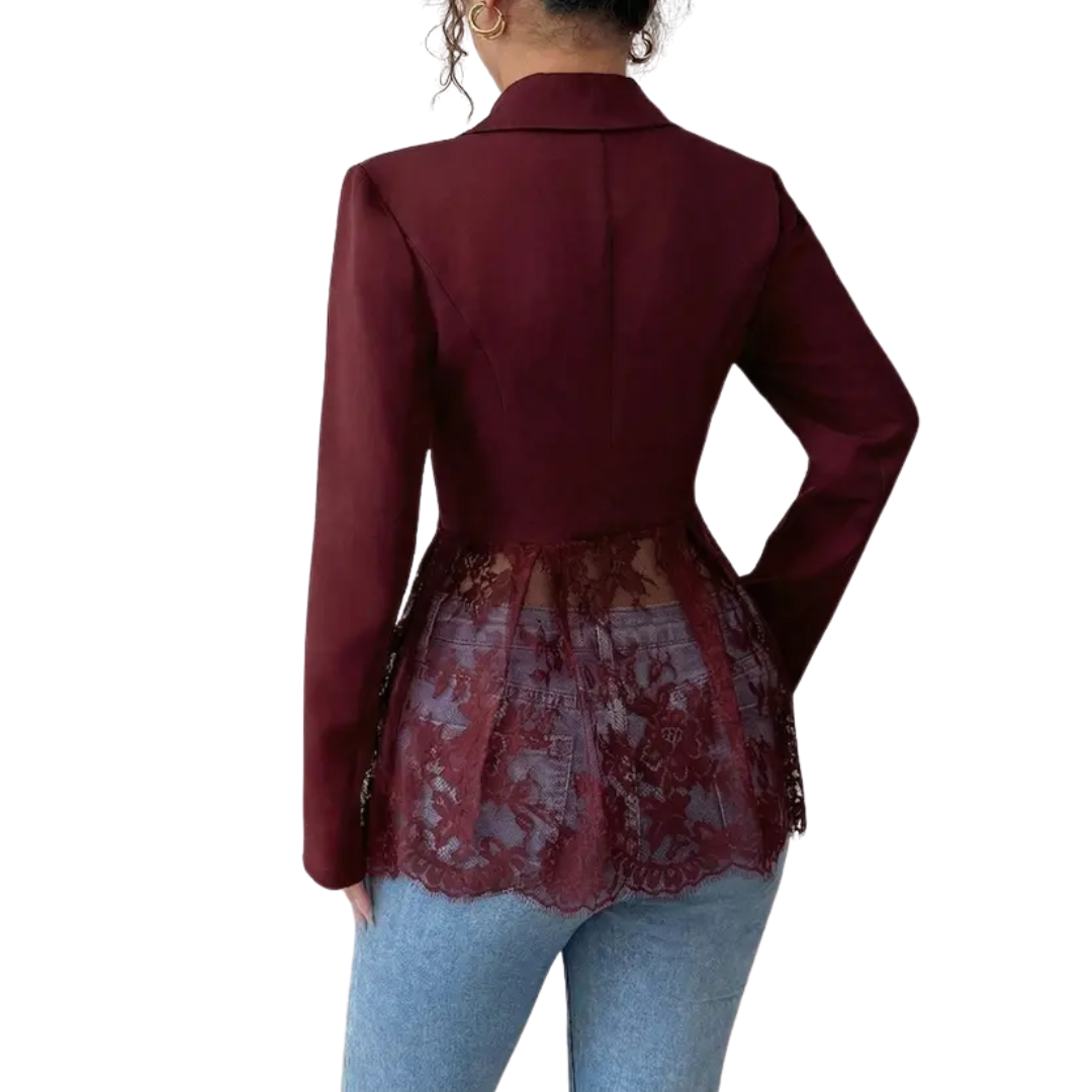 Notch Lapel Lace Trim Peplum Single Button Fitted Blazer 7