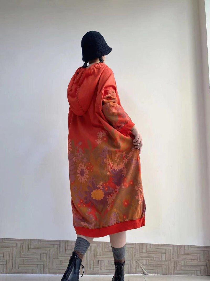 All Of Me Floral Print Hooded Sweater Midi Dress 9