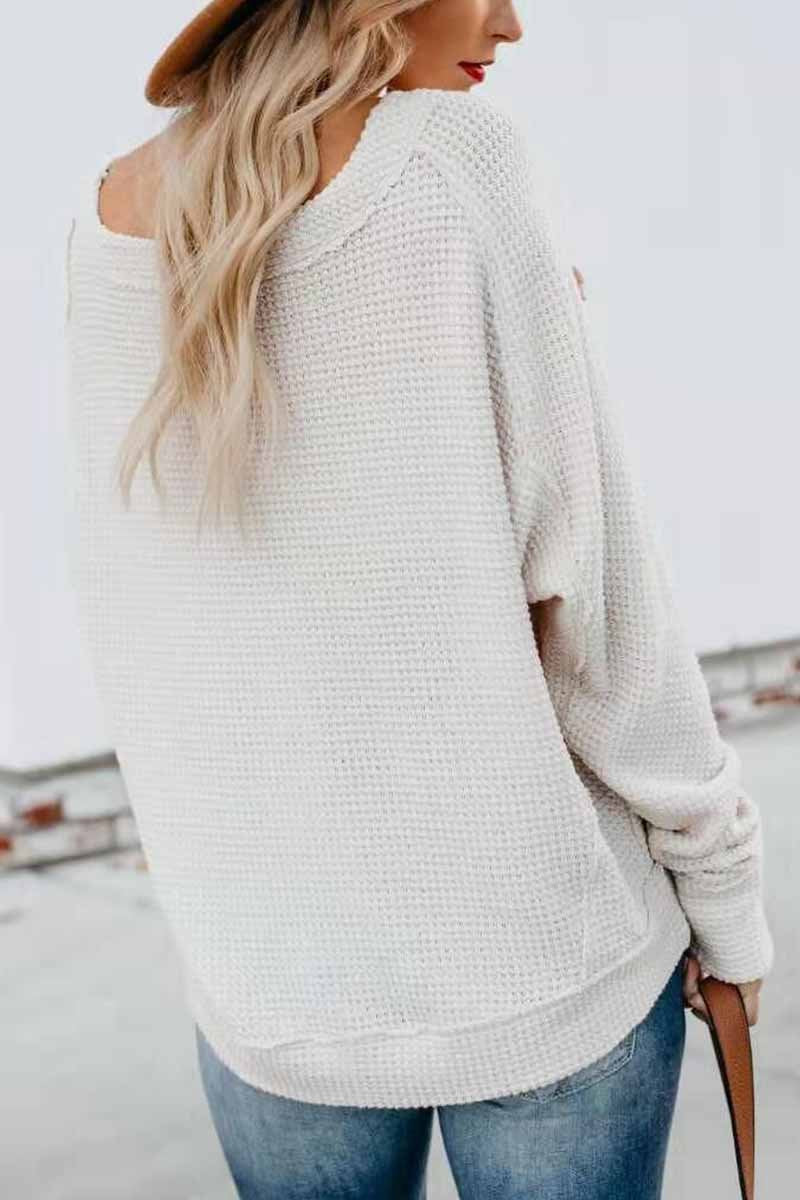 Florcoo V-Neck Bat Sleeve Sweater for Effortless Style