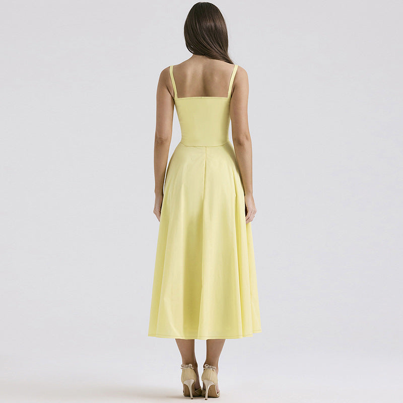 Sunflower Slit Dress-Yellow