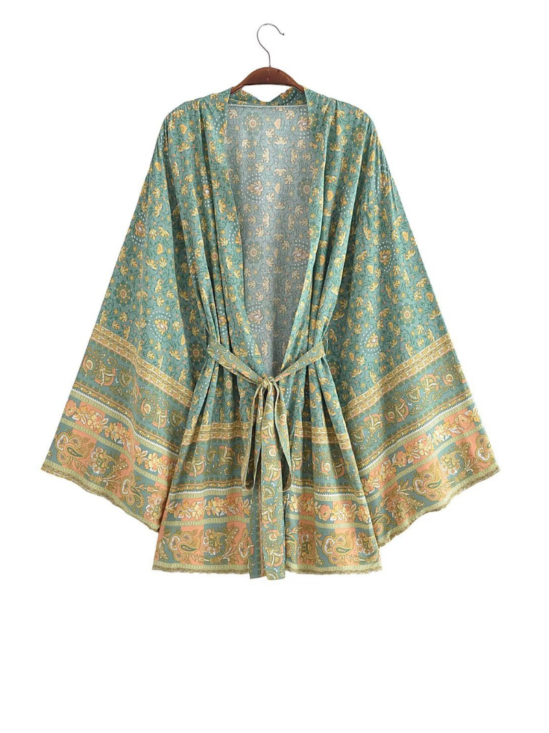 Short Kimono Jacket. Short Kimono Robe. Bohemian Print Kimono - Fashionpara