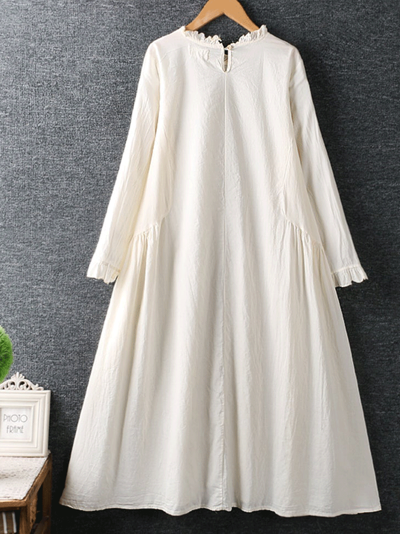 Let Her Go Round Neck Cotton A-Line Dress - Fashionpara