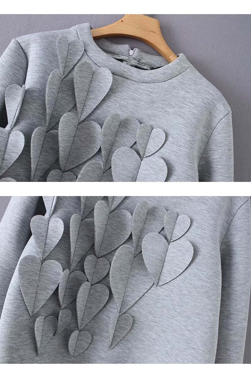 Florcoo Heart Decoration Zipper Long Sleeve Hoodie Tops