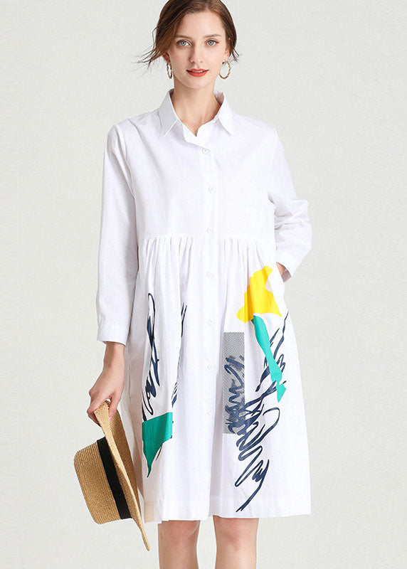 Color Block Graphic Print Collared Button Down Shirt Dress - View 2