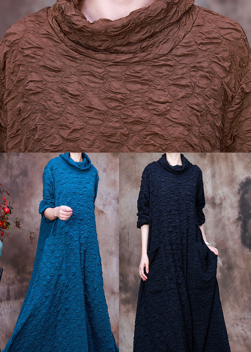Cowl Neck Crinkle Texture Long Sleeve Pocket Oversized Maxi Dress - View 5