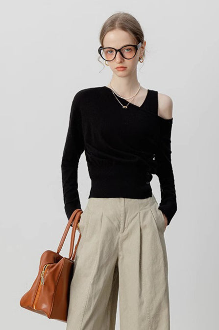 Asymmetric Neckline Knit Top 2