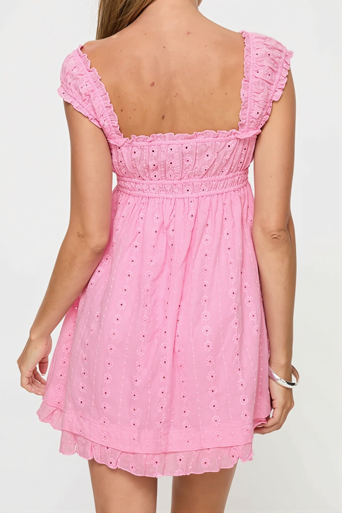 Broderie Square Neck Ruffle Strap Babydoll Mini Dress 8