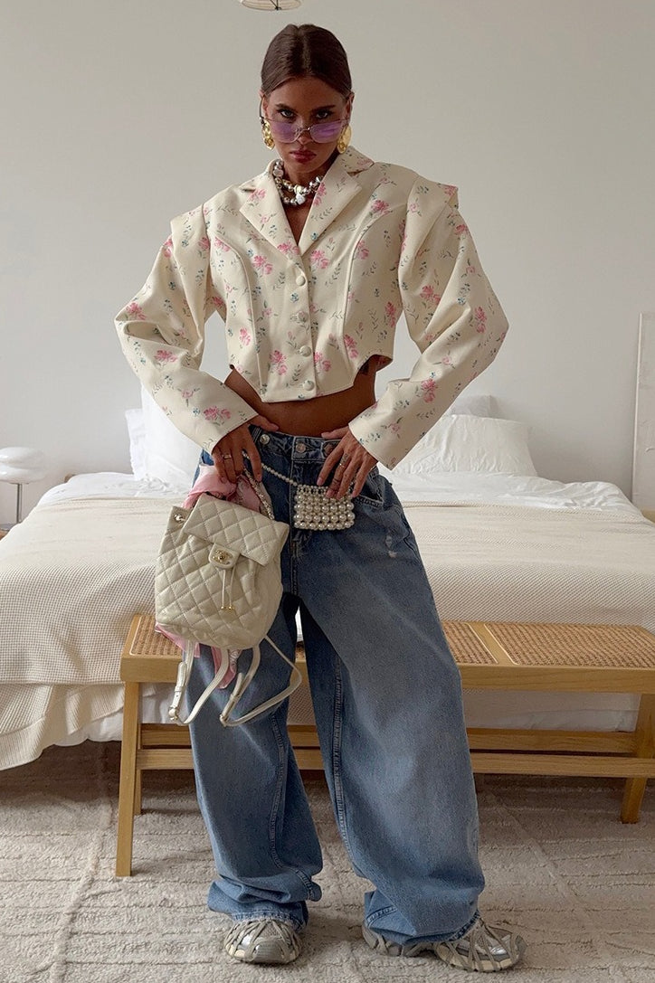 Long Sleeve Printed Blazer Coat - Fashionpara