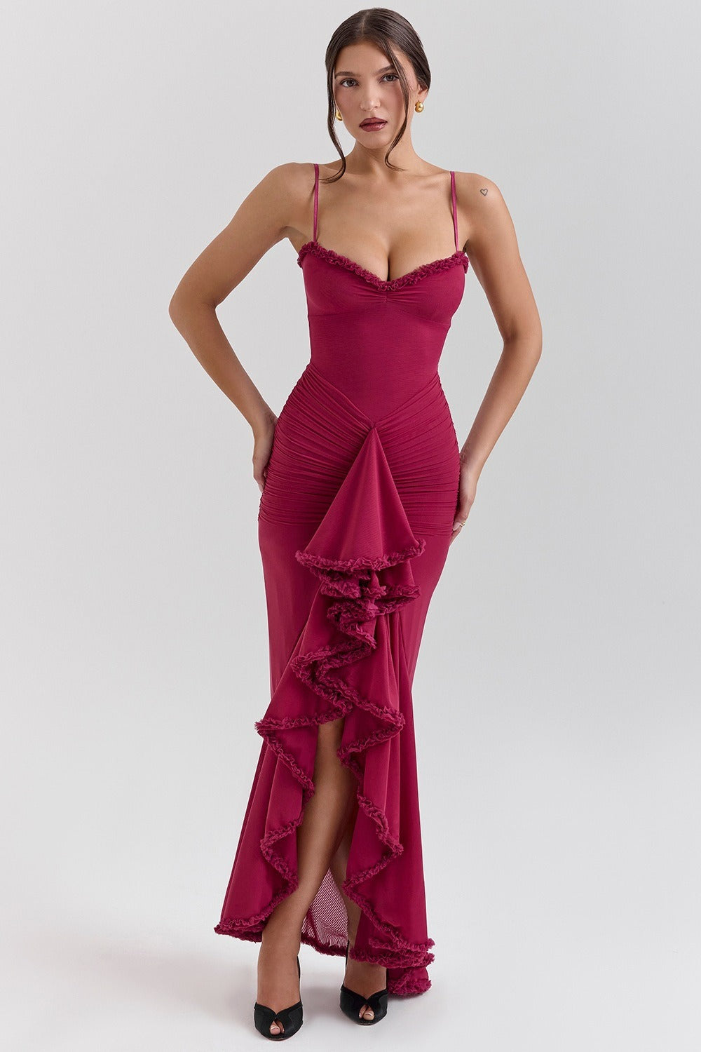 Stretch Mesh V-Neck Cami Midi Dress