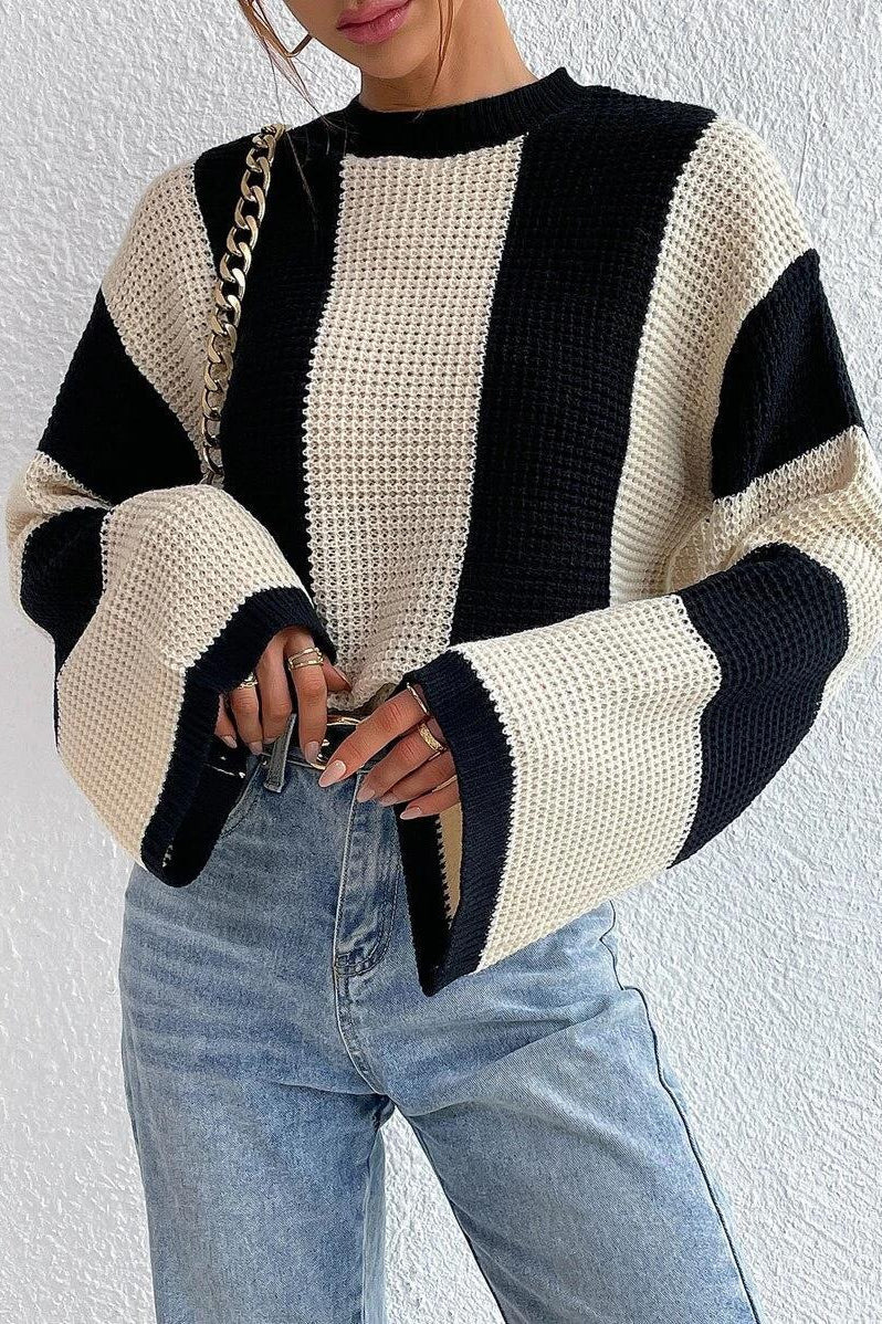 PrincessAce Unique Striped Crewneck Knit Sweater for Style