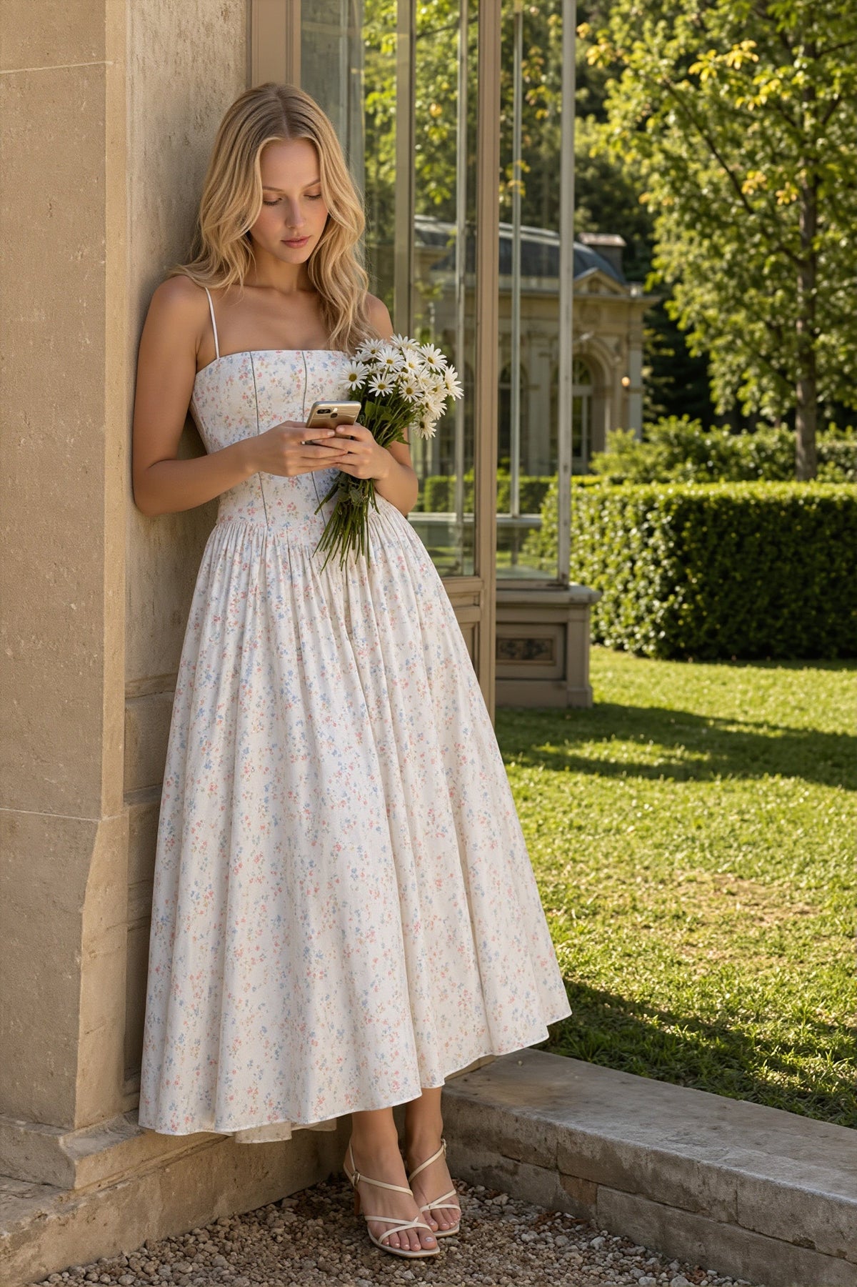 Floral Square Neck Corset Drop Waist Midi Dress 6