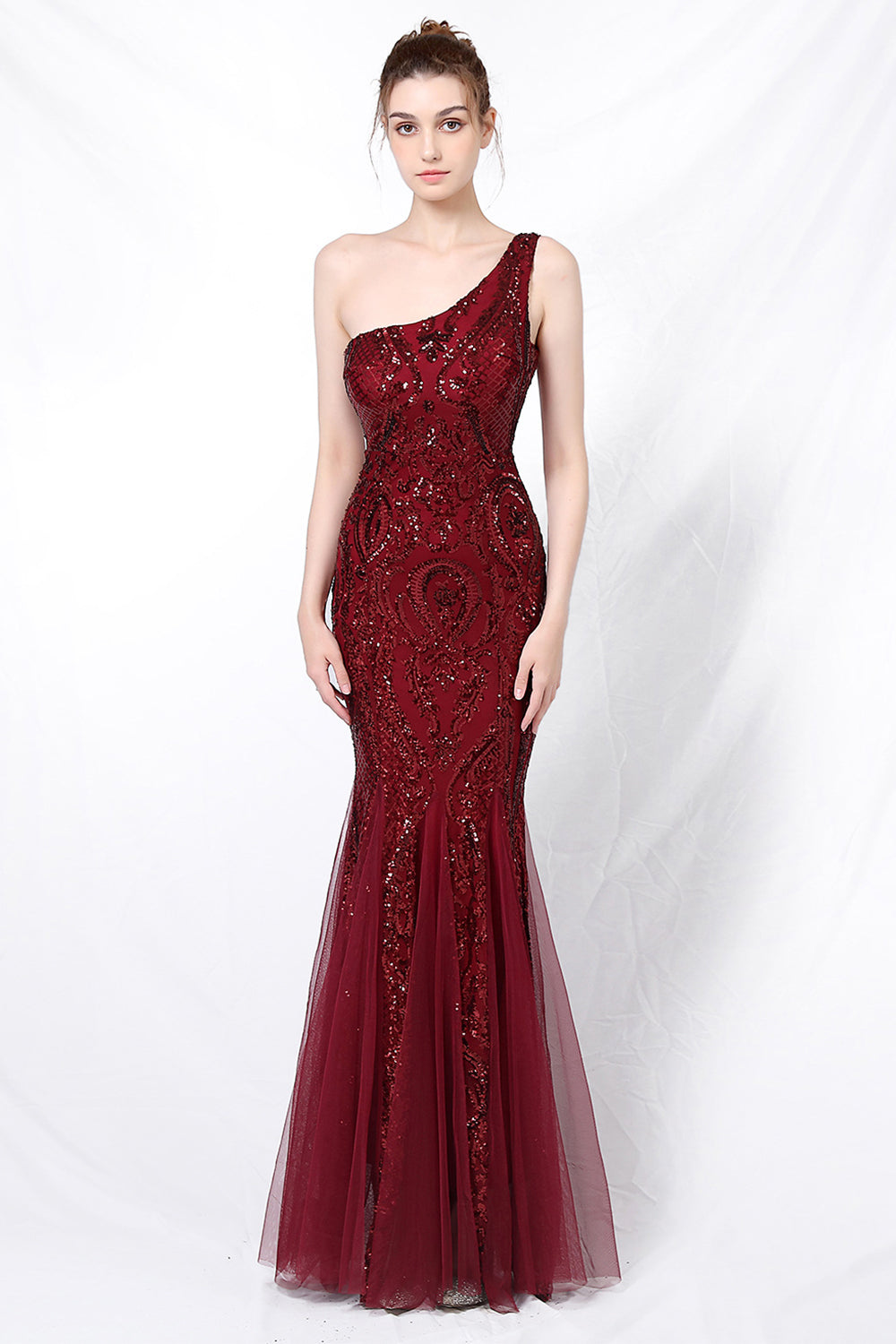 Mermaid One Shoulder Prom Dress with Appliques - Fashionpara