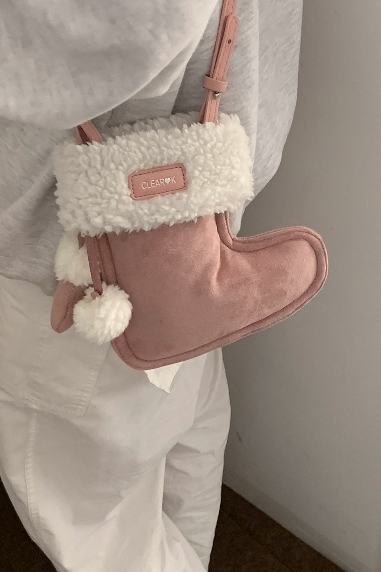 Cute Boot Shape Suede Fuzzy Crossbody Bag Mini Phone Bag