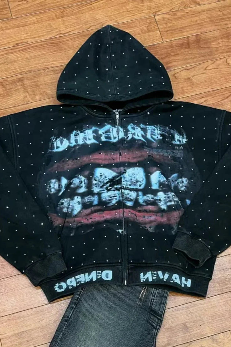 Dark Sparkling Sequin Zip Hoodie