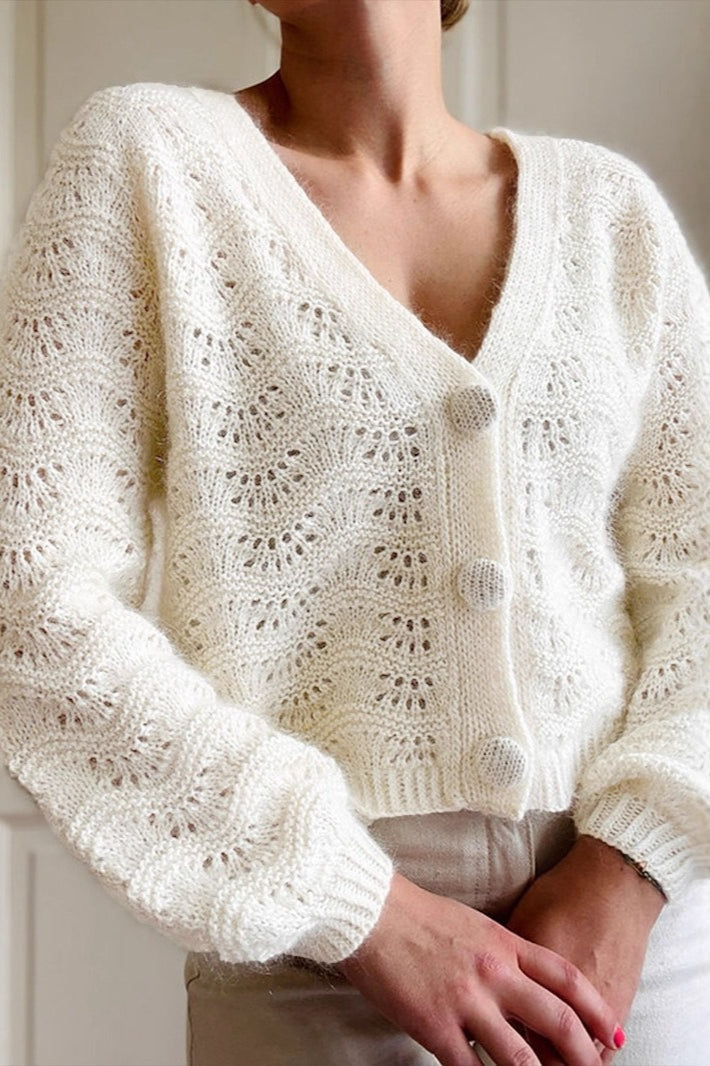 PrincessAce Crochet Hollow V-Neck Cardigan for Fall Style