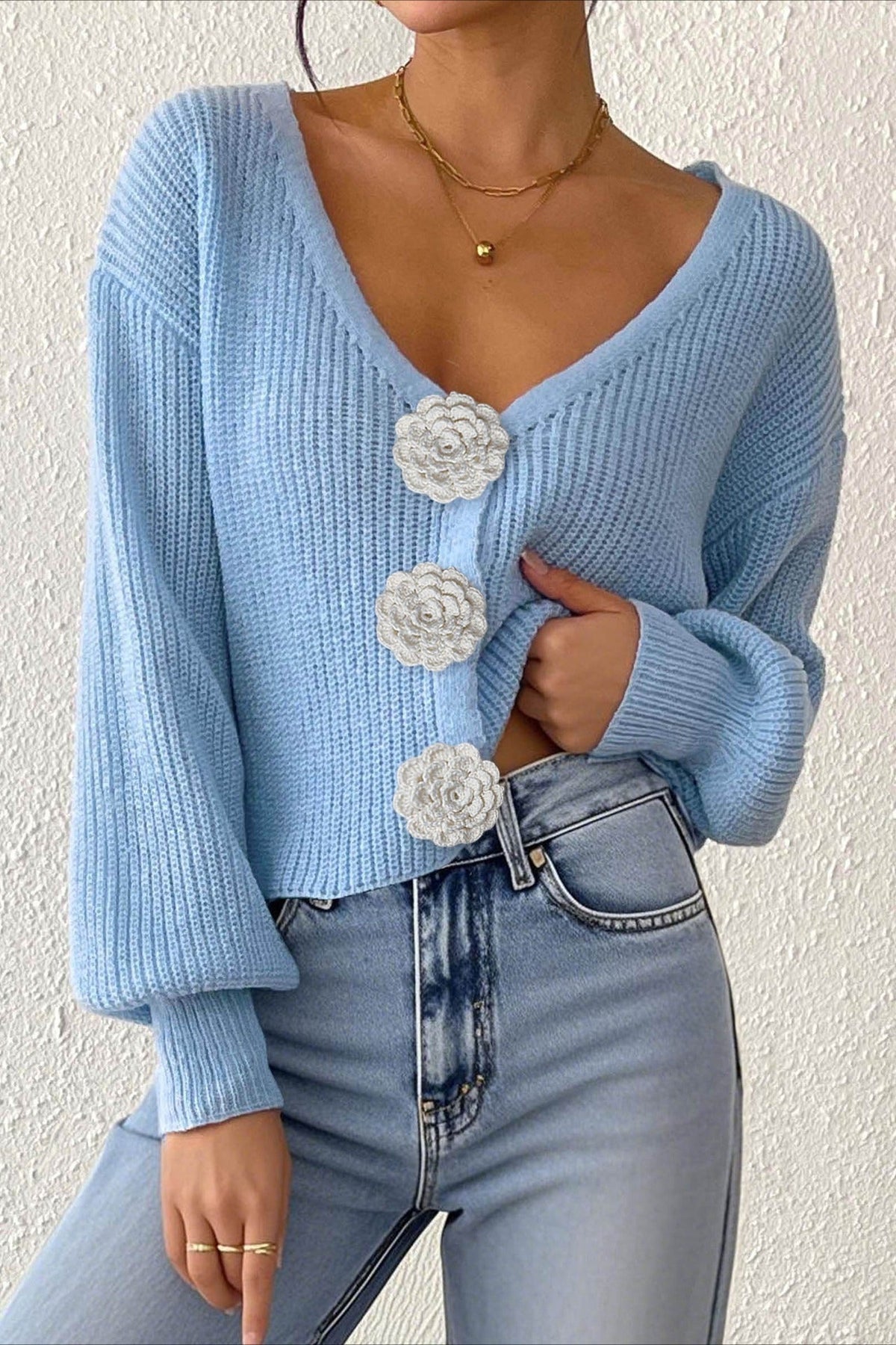Button Front Crochet Knit Crop Sweater 29